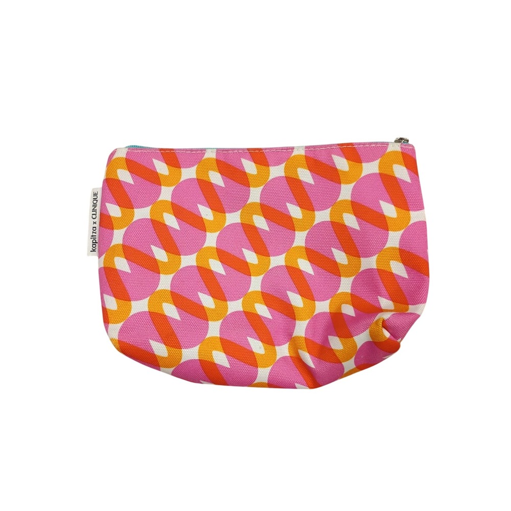 Clinique x Kapitza Makeup‎ Bag Womens OS Pink Orange Geometric Canvas Pouch Zip